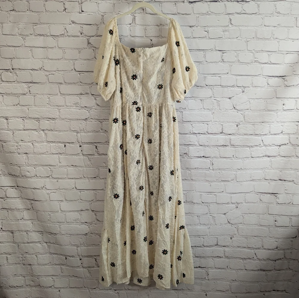 Shein Cream Lush Dress with Black & Orange Daisies